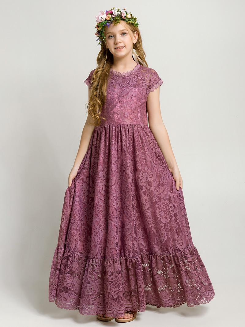 Girls Flower Girl Dress Lace Cotton Maxi Dresses