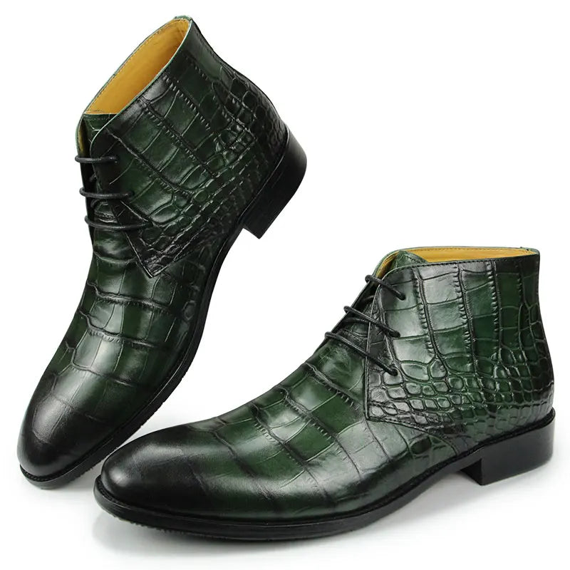 'Gator Men's Ankle Boots Genuine Leather Handmade Dress Shoes