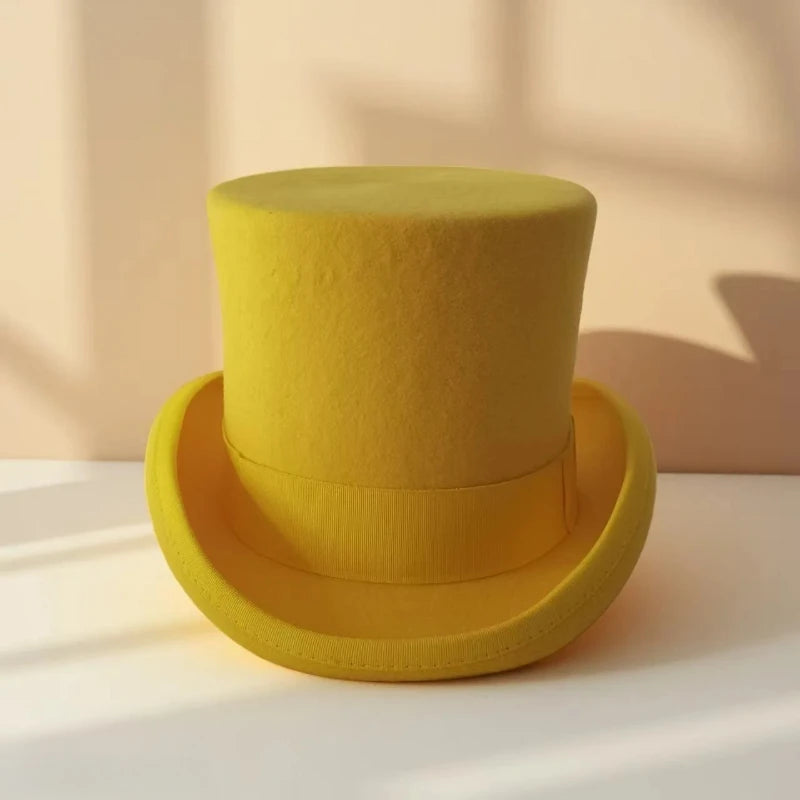 100% Wool Flat Top Hats Solid Colours Wide Ribbon Magician Performance Hat