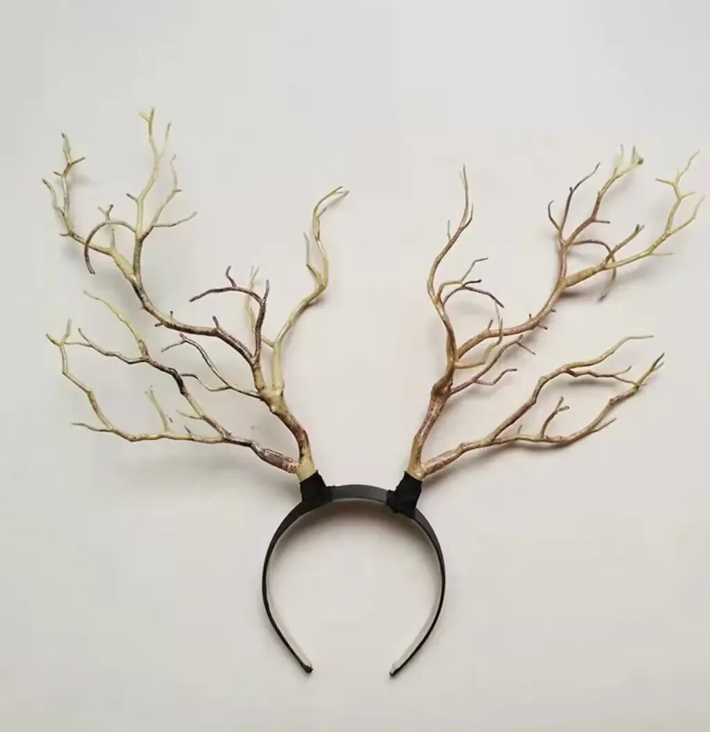Forest Goddess Headwear Antler Deer Flower Crown Headbands Long Branches Photo Shoot Props
