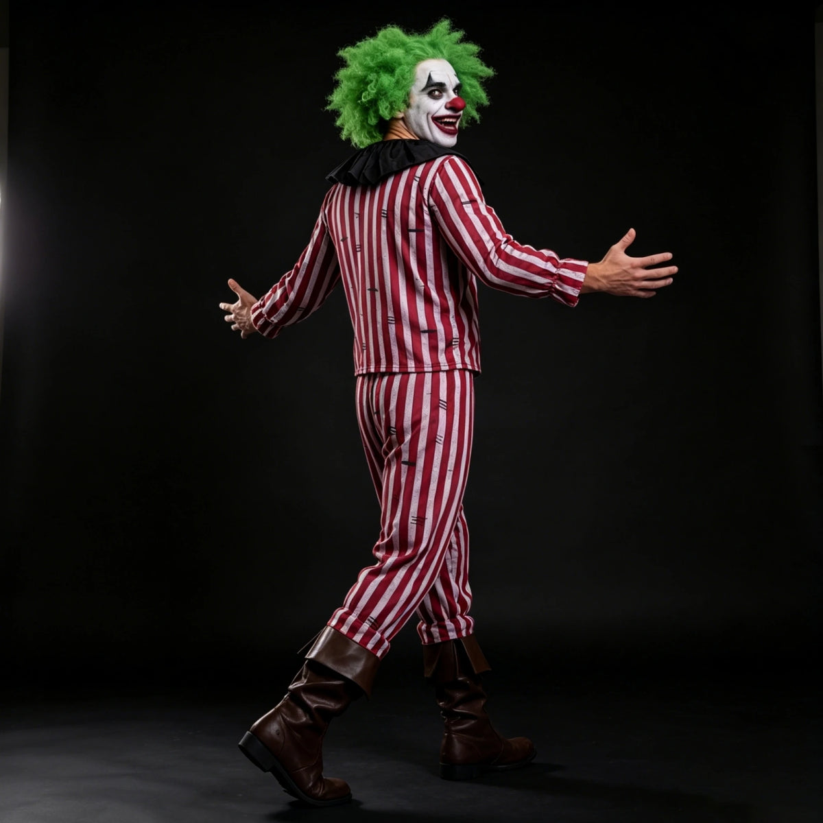 Men's Striped Clown Costume Vintage Circus Joker Cosplay Suits Long Sleeve Tops and Pants Set Halloween Carnivals Outfits