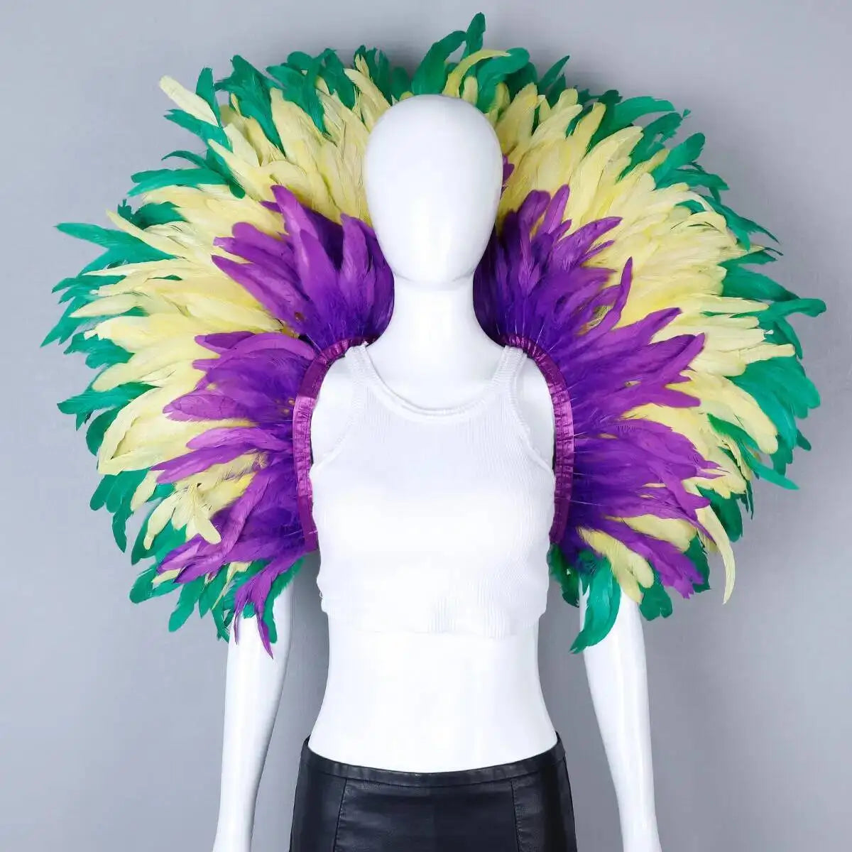 Rainbow Carnival Feather Cape Collar Shrug Mardi Gras Festival Wear