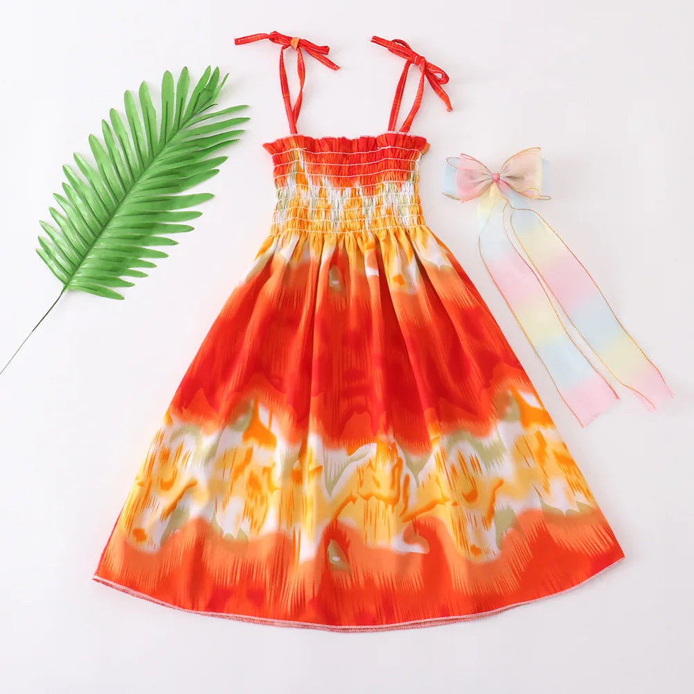 Summer Boho Girls Beach Dress 2 - 12 Years With Necklace Gift