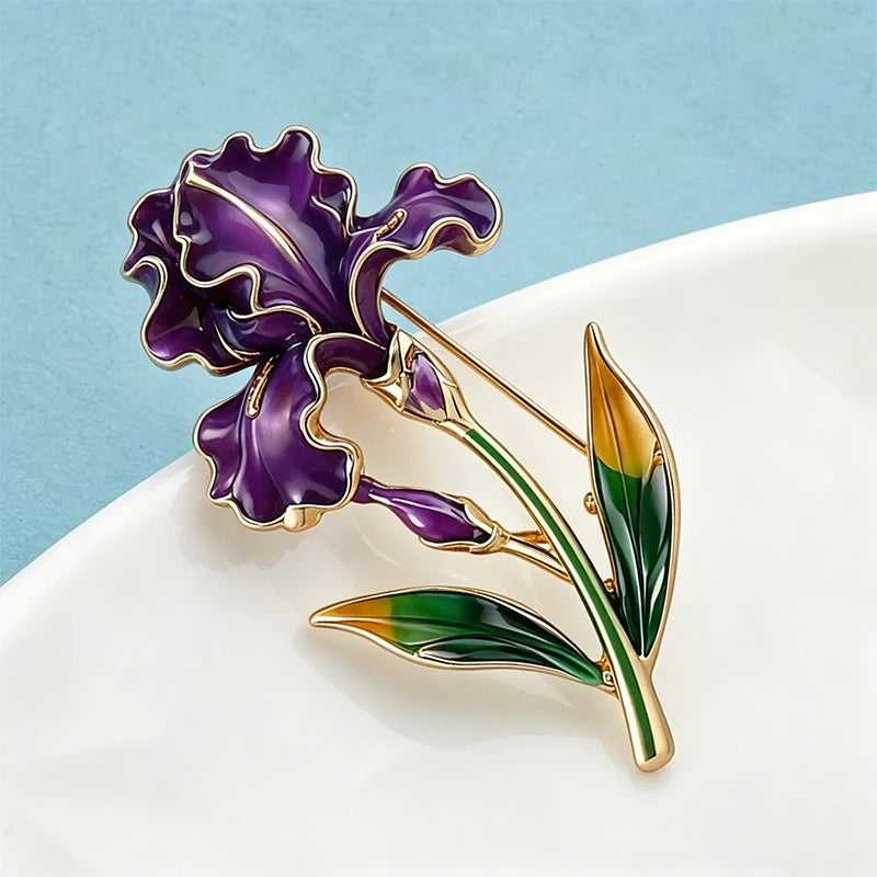 November Birthday Flower Brooch Enamel Iris