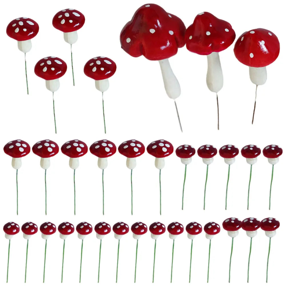 Mushroom Picks 33PCS Miniatures Artificial Foam Resin Fairy Garden Bonsai Pot Plant Decor
