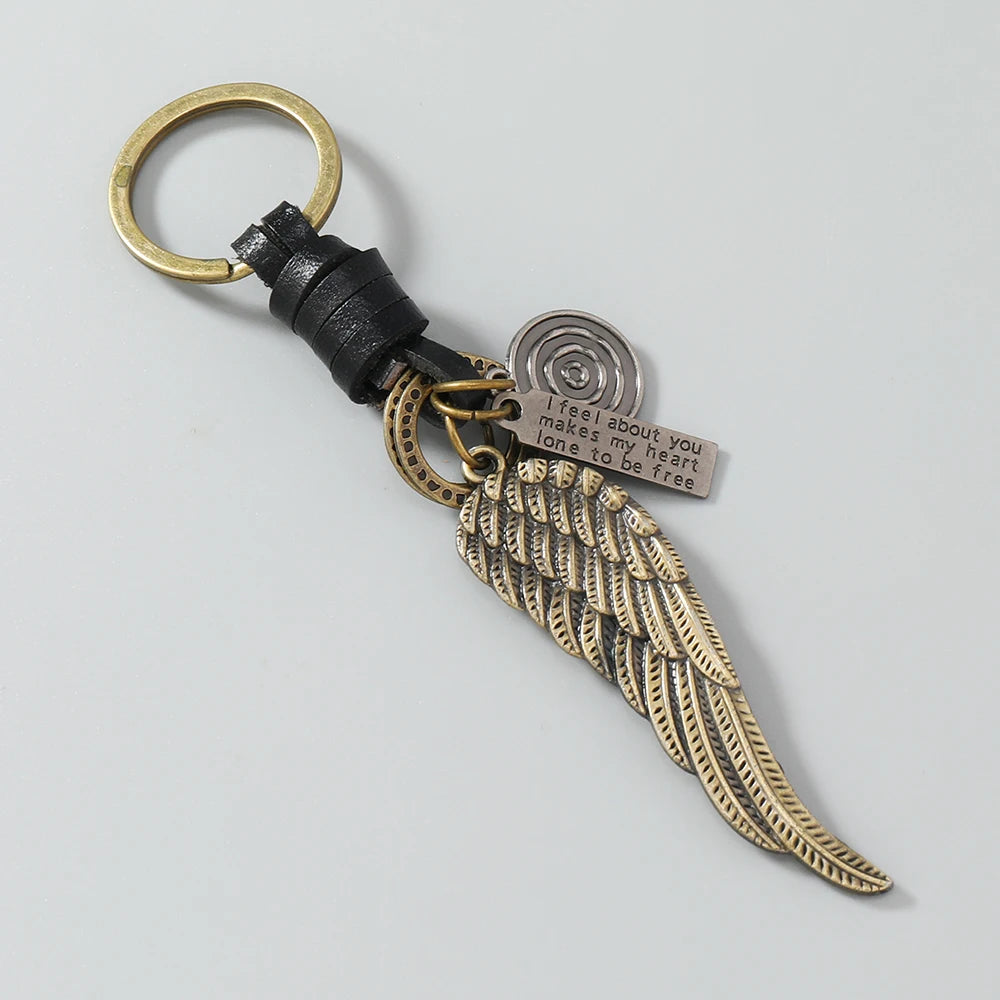 Angel Wing Key Chain Braided Leather Key Ring