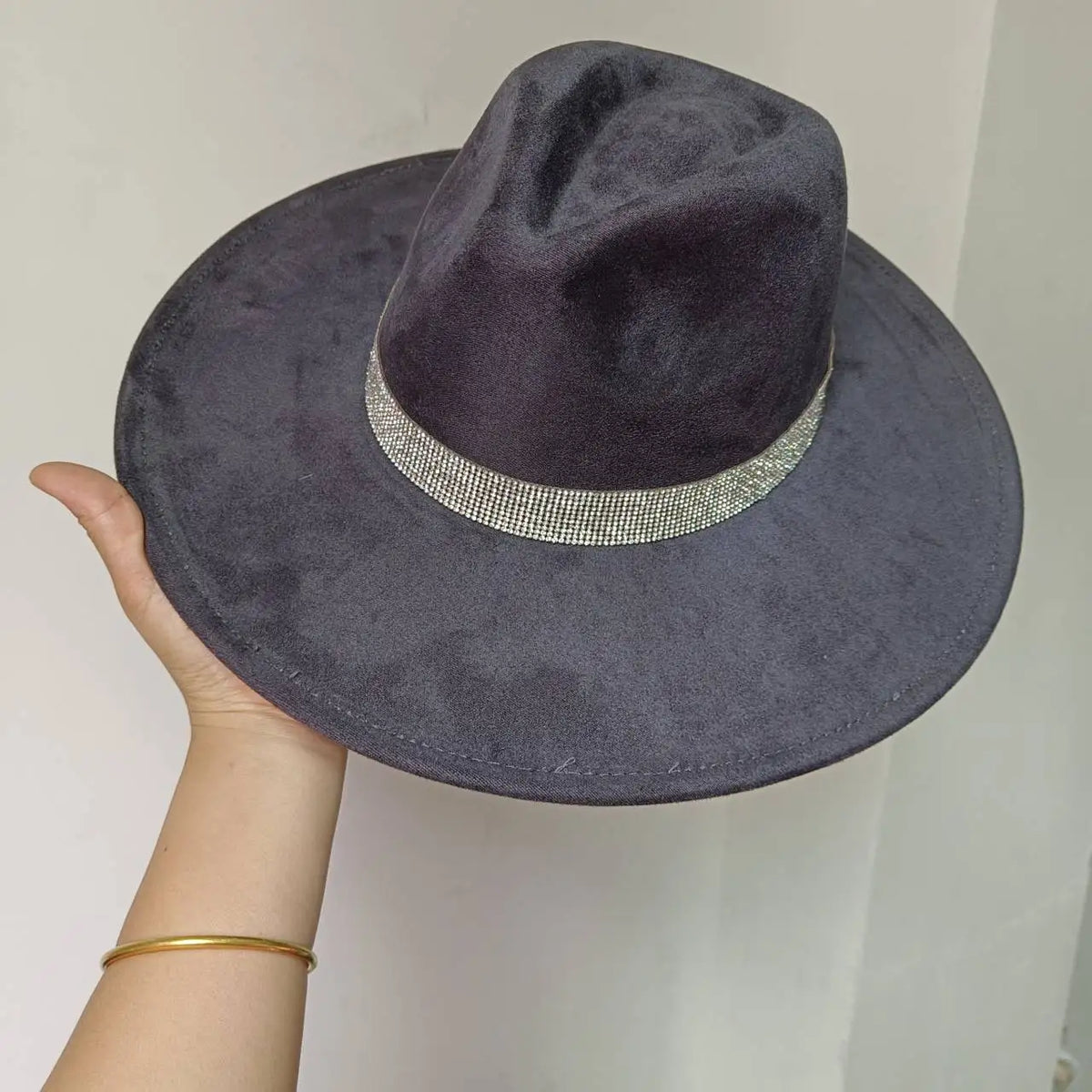 Faux Suede 10cm Wide Brim Fedora Hats