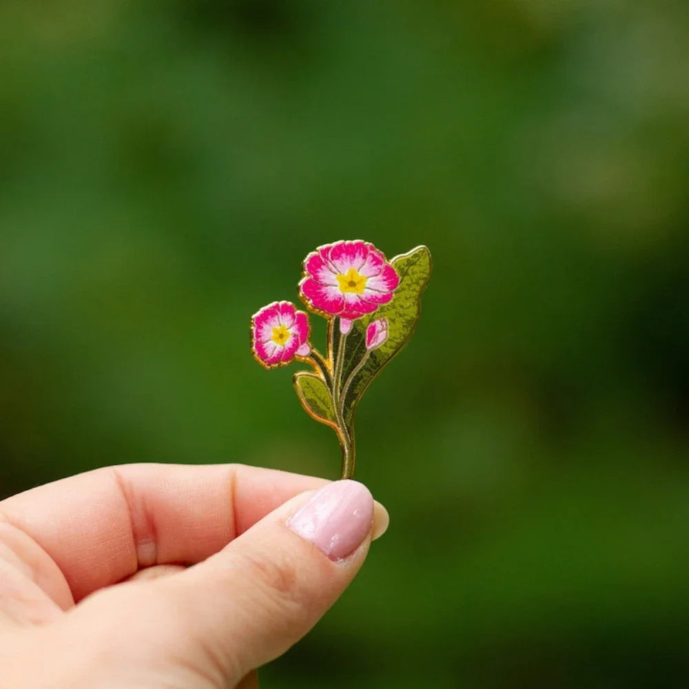 Primrose Floral Hard Enamel Pin February Birth Month Flower Botanical Brooch