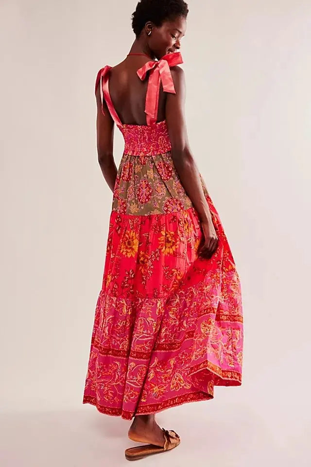 Ari's Boho Maxi Dresses 9 Colours Vintage Floral Print Summer Dress