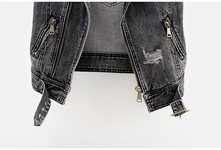 Black Denim Sleeveless Jacket Grunge Ripped Vest