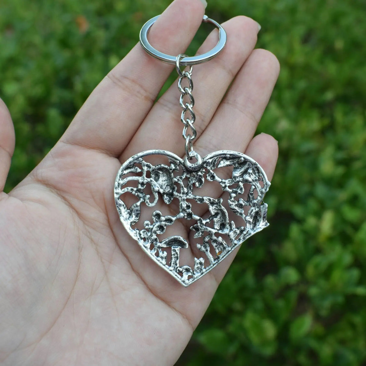 Forest Love Heart Mushroom And Mouse Keyring