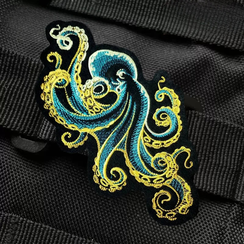 Blue Octopus Embroidery Iron-On Patch Tactical DIY Craft