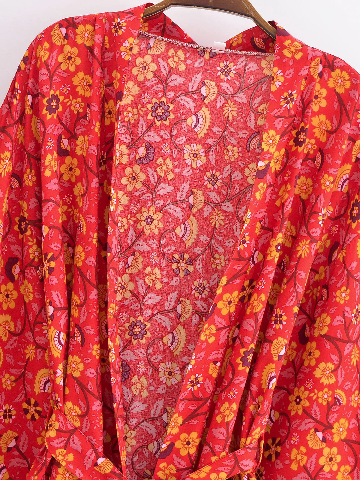 Red Flower Boho Cover Up Kimono