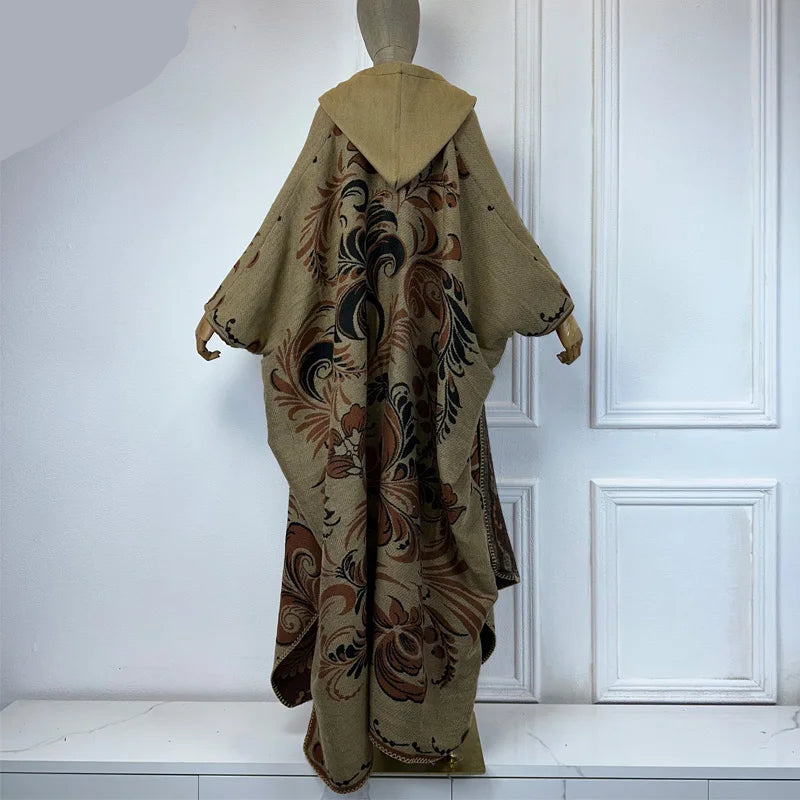 Patrice's Long Winter Cardigan Coat Open Front Kimono Hooded Poncho