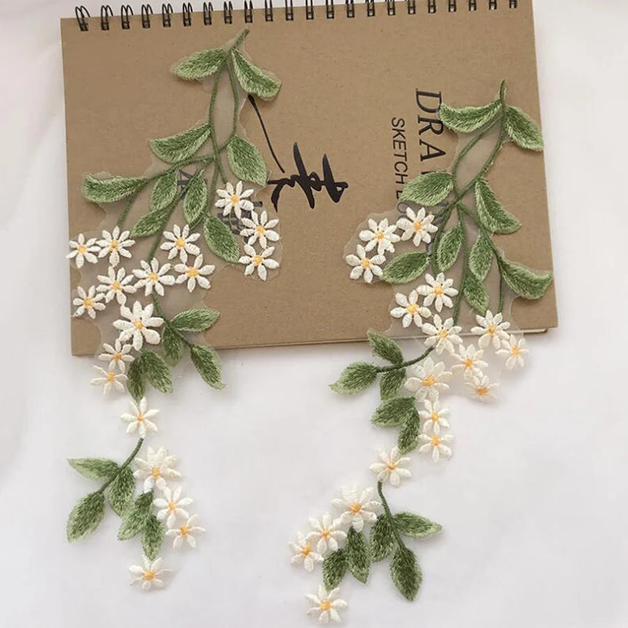 1 Pair Green Leaf Daisy Flower Patch Sewing Appliqué DIY Crafts