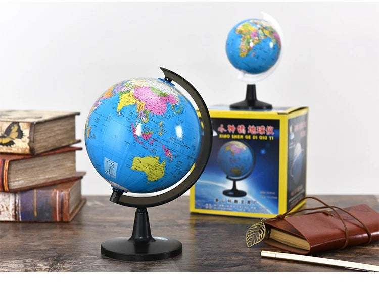 World Globe Earth Map Retro Wooden Base Desk Decor