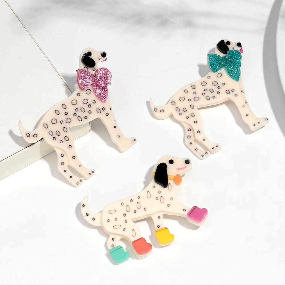 Acrylic Brooch Dalmatian Dog with Rainbow Wellingtons