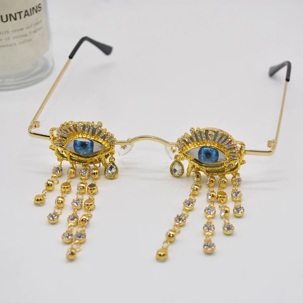 Blue Eyes Crystal Tears Funglasses Diamonte-Encrusted Costume Accessories