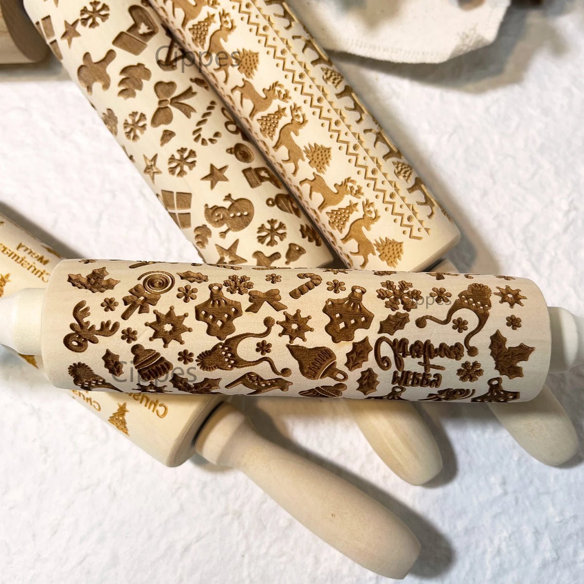 Christmas Wooden Embossing Print Rolling Pins