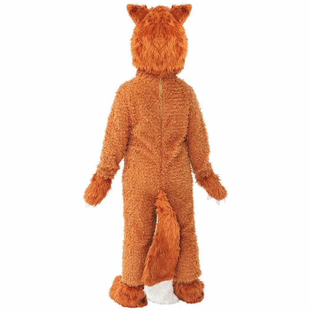 Child Kids 2-12Y Fleece Furry Lion King and Fox Costume Rompers Set Cosplay Halloween Fancy Dress
