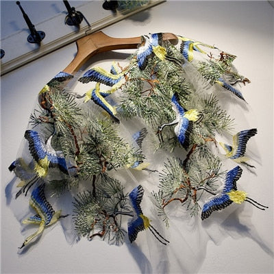 Woodland Blue Cranes Embroidered Shawl Bolero Capes