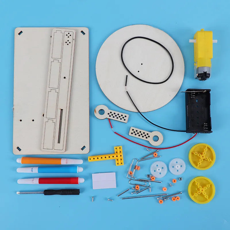 DIY Kids Wooden Electric Spirograph Model Kit Drawing Robot Science Physics Experiment Toy