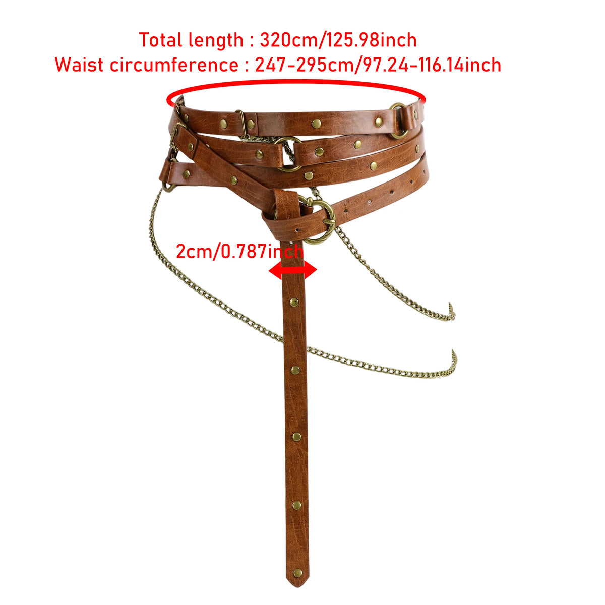1 Piece Multi Wrap PU Belt with Chain Medieval Ranger Cosplay Belt