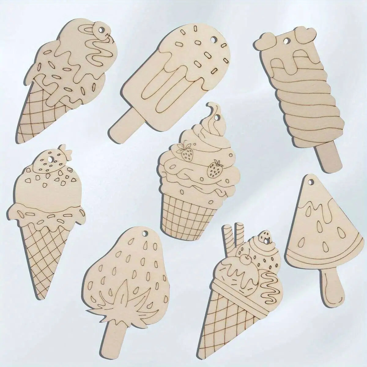 16Pcs Icecream Wooden Crafts Project Unpainted Hanging Ornaments Kids DIY Painting Gifts