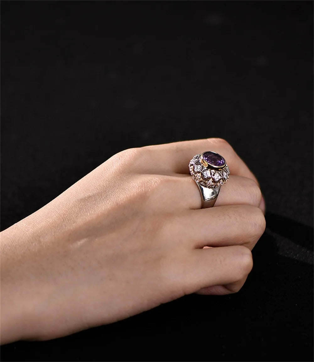 The Eye of Joy S925 Sterling Silver Ring Natural Amethyst Zircon