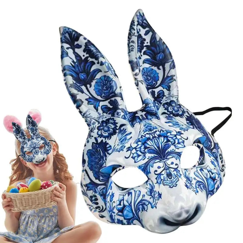 Blue Floral Porcelain Rabbit Masquerade Mask Costume Easter Decor