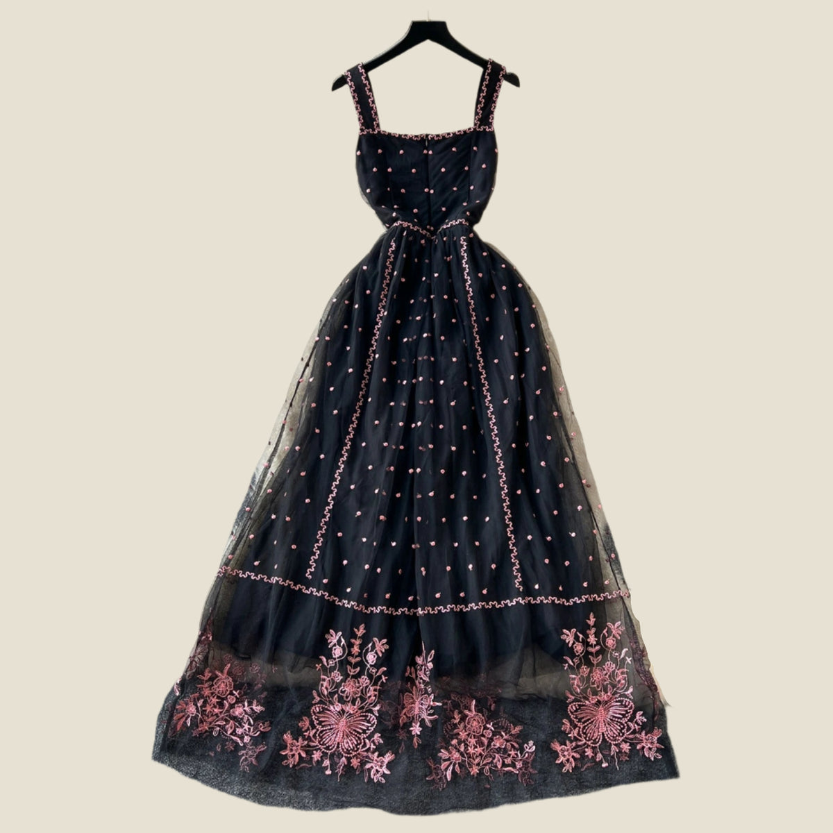 Larney's Butterfly Embroidered Square Collar Sweet Dress