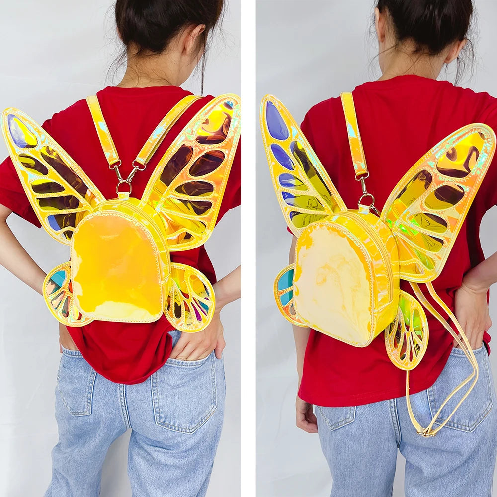 Mini Backpack Butterfly Wings Daypack Holographic Leather