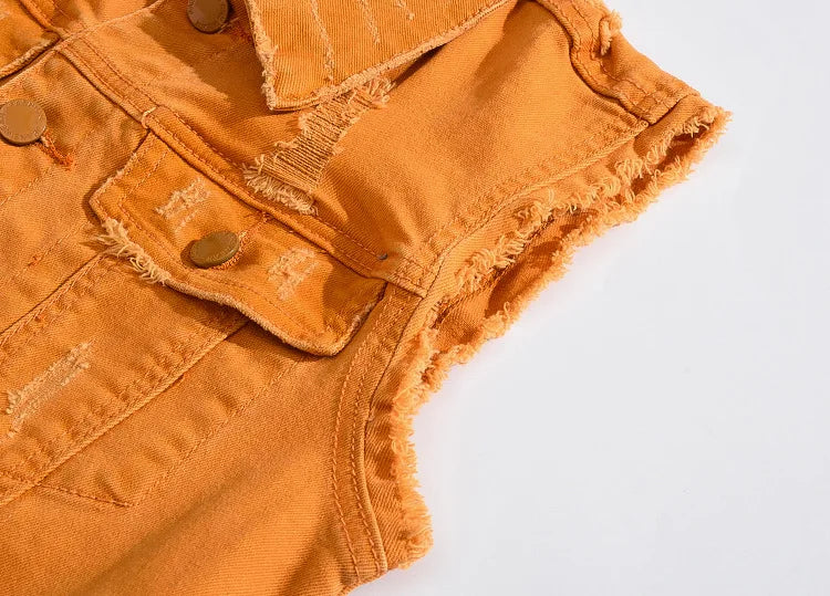 Woodsman Ripped Denim Vests Jackets