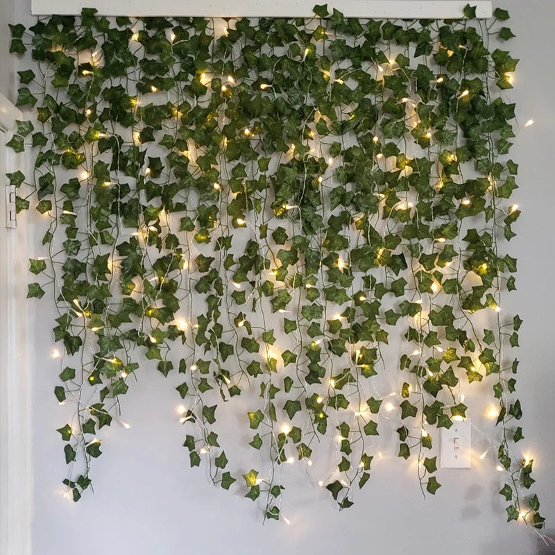 2/5/10M Silk Leaves Fake Creeper Green Leaf Ivy Vine LED String Lights Artificial Plants Decor