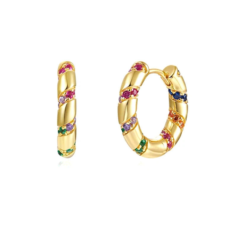 Colourful Zircon Gold Stud Earrings Mix'n'Match