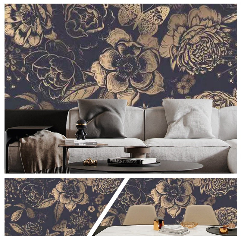 Ink Floral Self Adhesive Wallpaper Black Flower Removable Peel and Stick Wallpaper