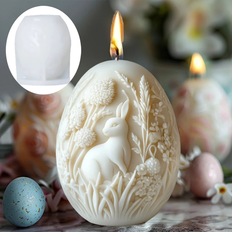 3D Easter Rabbit Relief Egg Silicone Mould Resin Candle Soap Plaster DIY Crafts