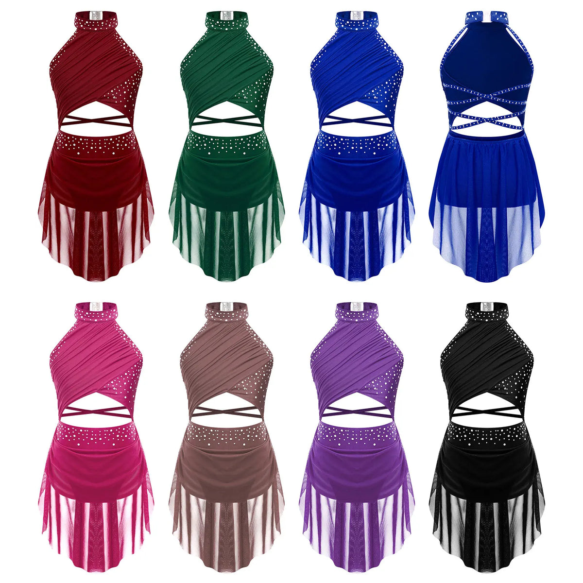 Girls Dance Performance Rhinestone Fringed Dress Figure Ice Skating Dancewear