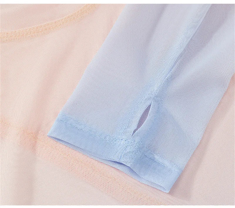 Gradient Gauze Top Dance Practice Top Thumb Finger Hole Long Sleeve Dancewear