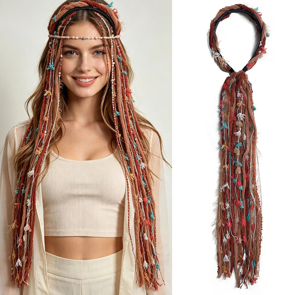 Synthetic Handmade Boho Yarn Tassel Dreadlock Braids Headband