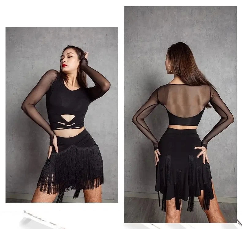Fringe Latin Dance Skirt Top Samba Tango Salsa Latin Practice/Competition Tassel Stage Costume