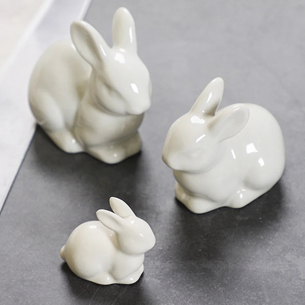 Miniature White Rabbit Easter Bunny Figurine Home Decor