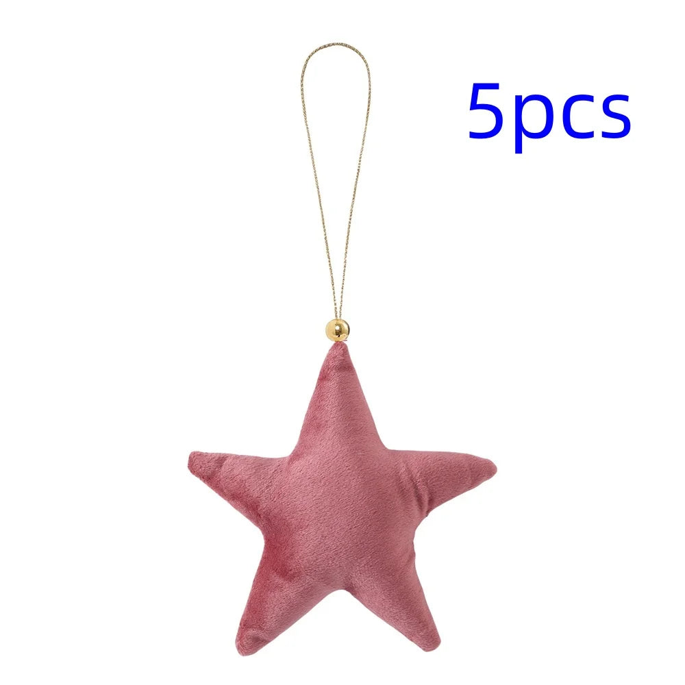 5pcs Christmas Velvet Star Ornaments Xmas Tree Hanging Decorations