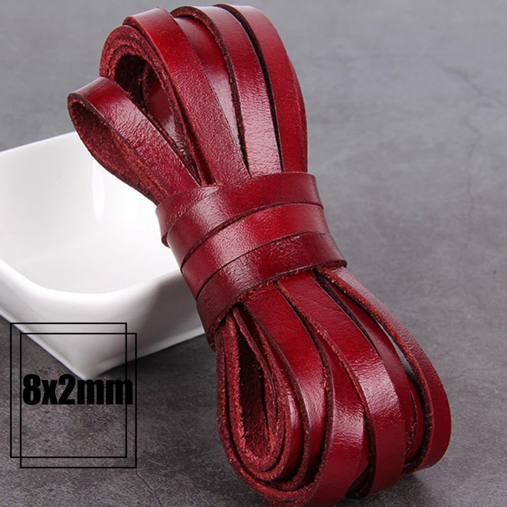 1/2/3/4/5/6/8mm 2 meter Red Coffee Genuine Leather Cord Flat/Round Rope DIY Jewellery Making
