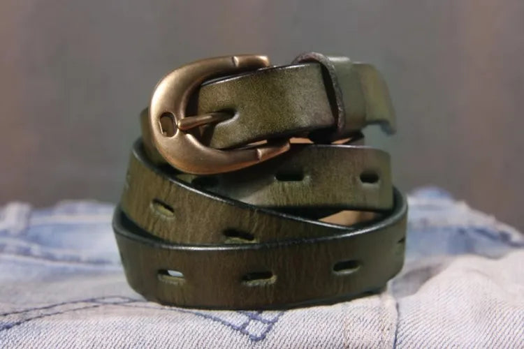 Maggy's Genuine Leather Women's Belt Pure Copper Button