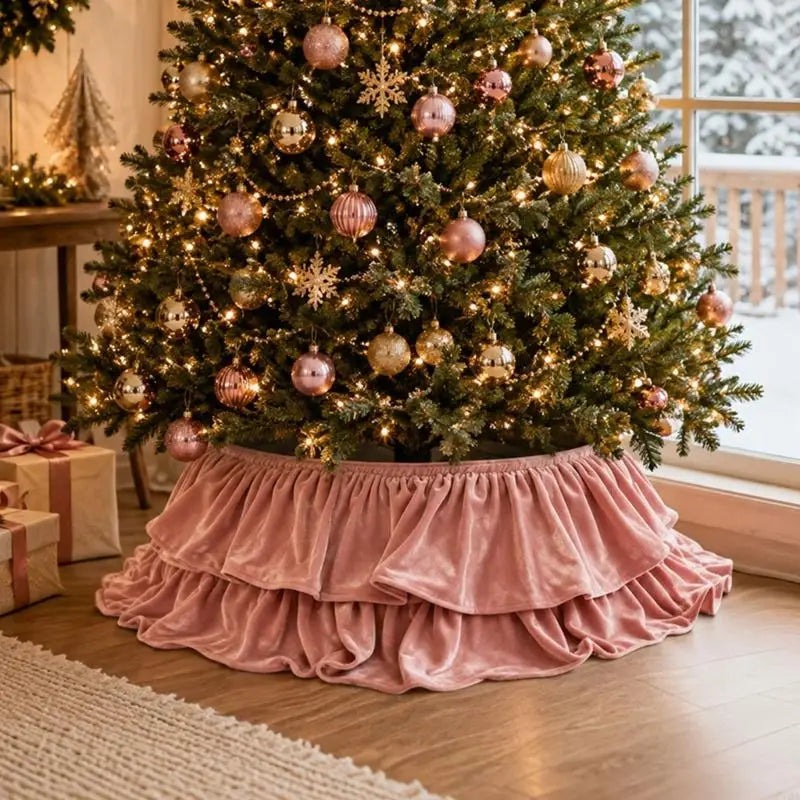 Ruffled Velvet Christmas Tree Skirt Collar Five Colours
