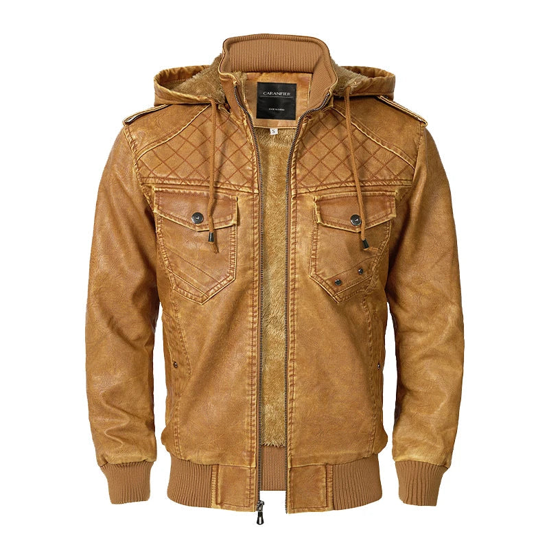 Woodsman PU Leather Jacket Cashmere Fleece Lined Hoodies