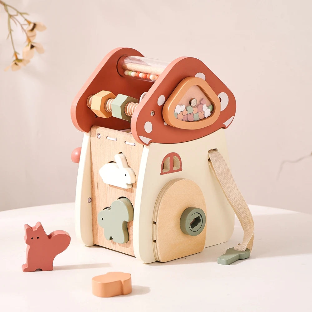 Mushroom Busy Box Baby Montessori Musical Wooden Toys Educational Percussion Toys