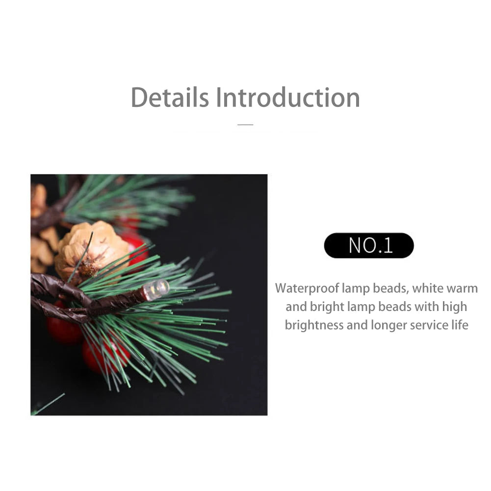 Pinecones Red Berries Garland Christmas Led String Lights