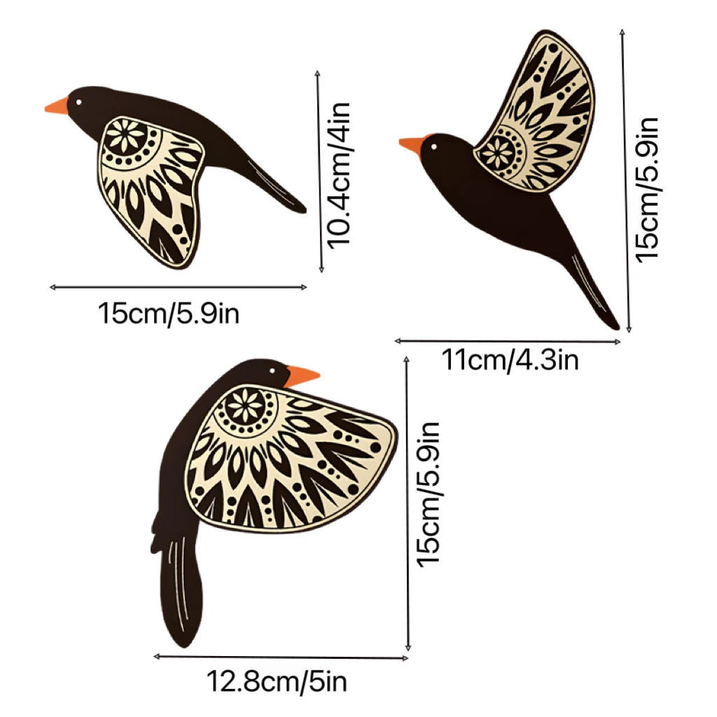 Set of Five Wooden Flying Birds Wall Decor